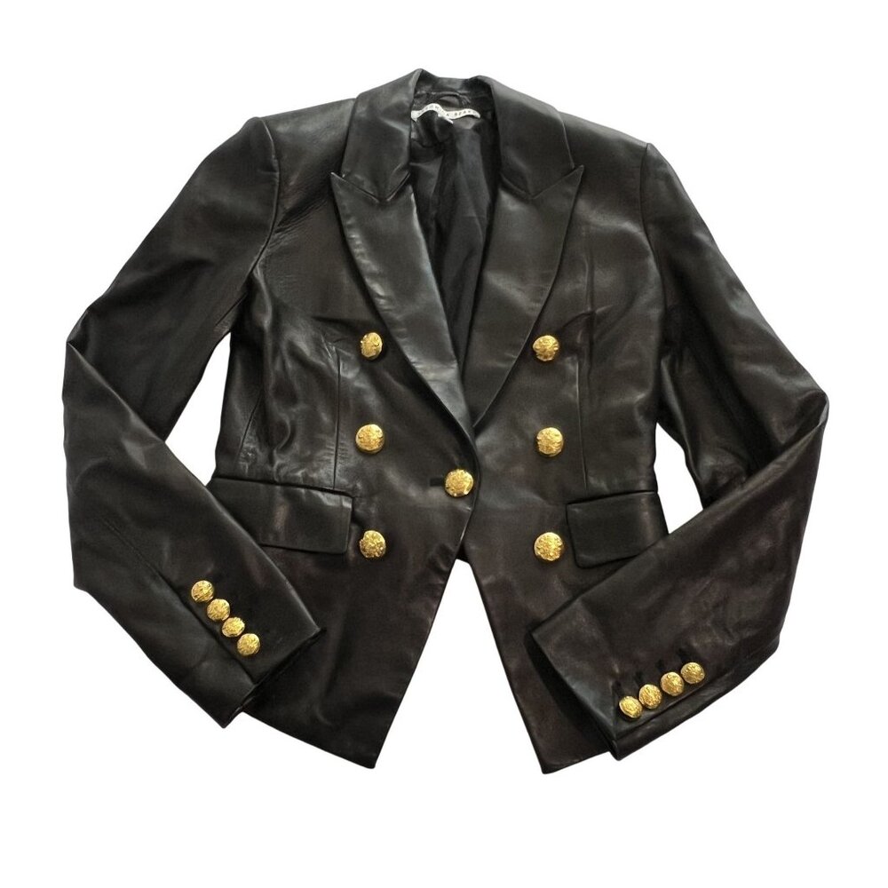 Veronica Beard Black Leather Jacket with Gold Accents
